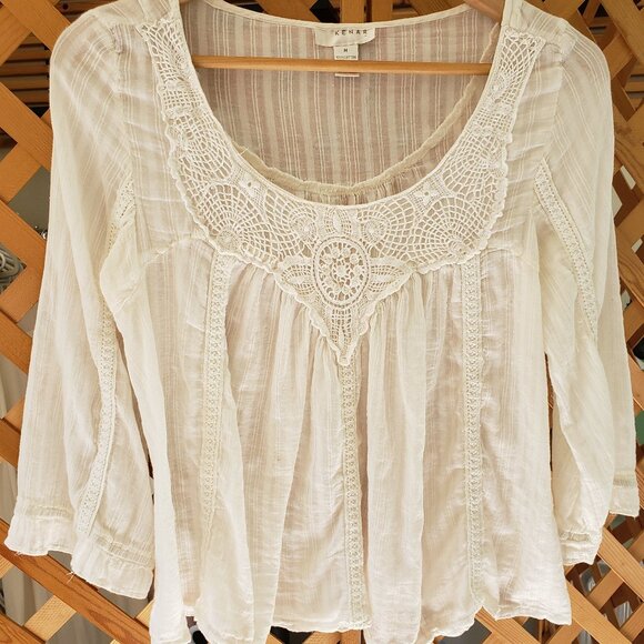 KENAR Vintage sheer gauzy white crochet festival renaissance top Size Medium - Picture 5 of 5